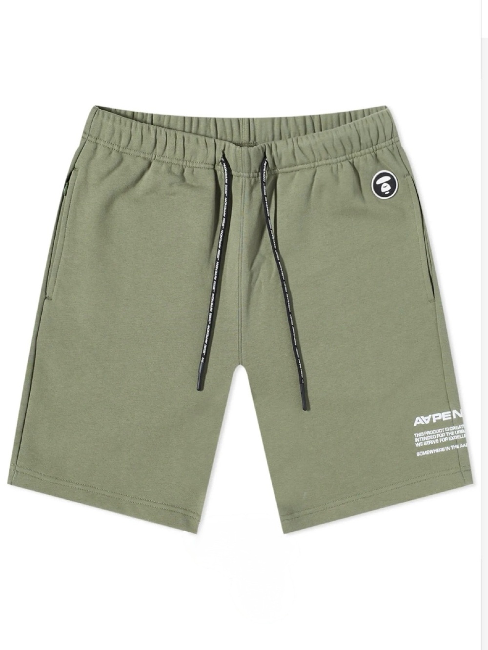 AAPE NOW A Bathing Ape Fleece Shorts Black Logo Drawstring Green Size M